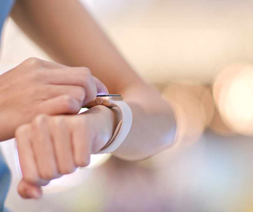 close up of apple watch on woman's arm