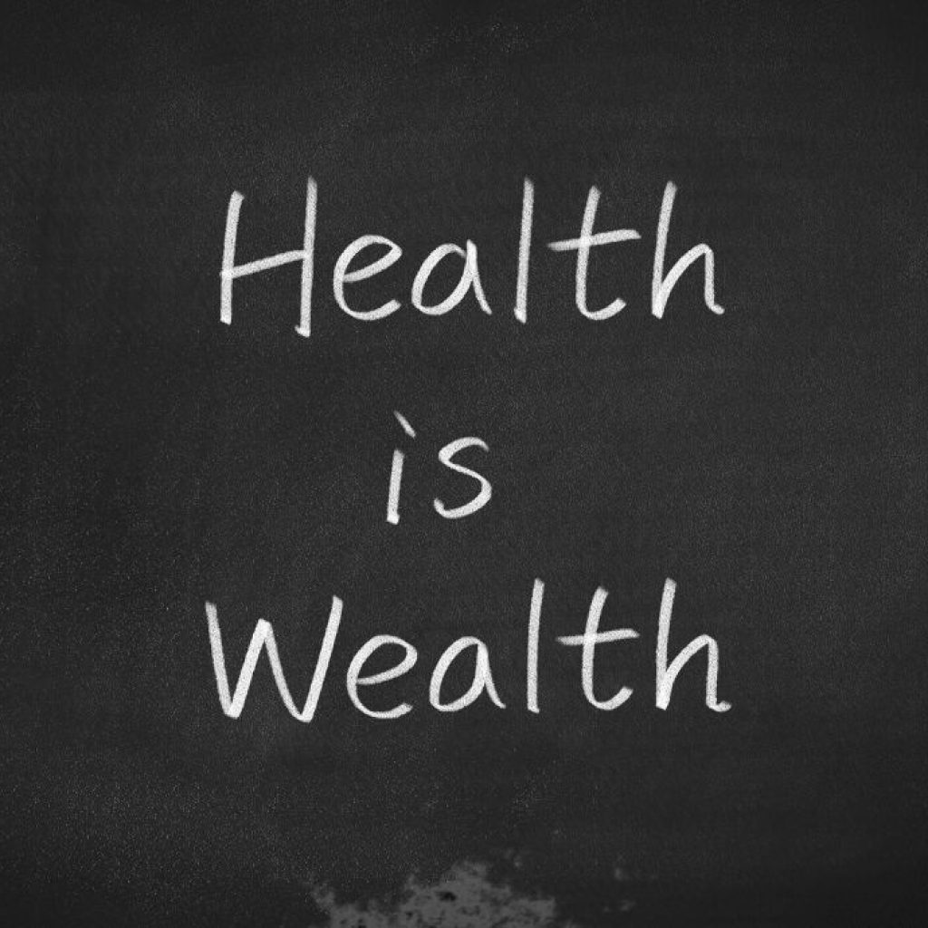 black background white text that says Health is Wealth