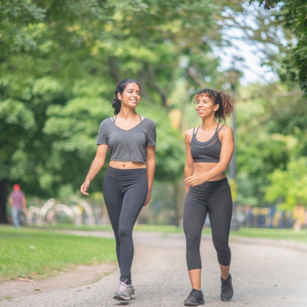 two women walking