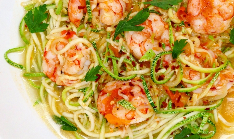 Zucchini Noodle Bowl with Shrimp and Tomatoes